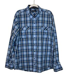 Seven 7 Diamonds Mens XXL Button Down Blue White Plaid Pearl Snap Collared Shirt